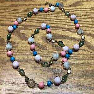 Vintage Multicolor Glass & Plastic Old Lady Beaded Necklace 17" Long